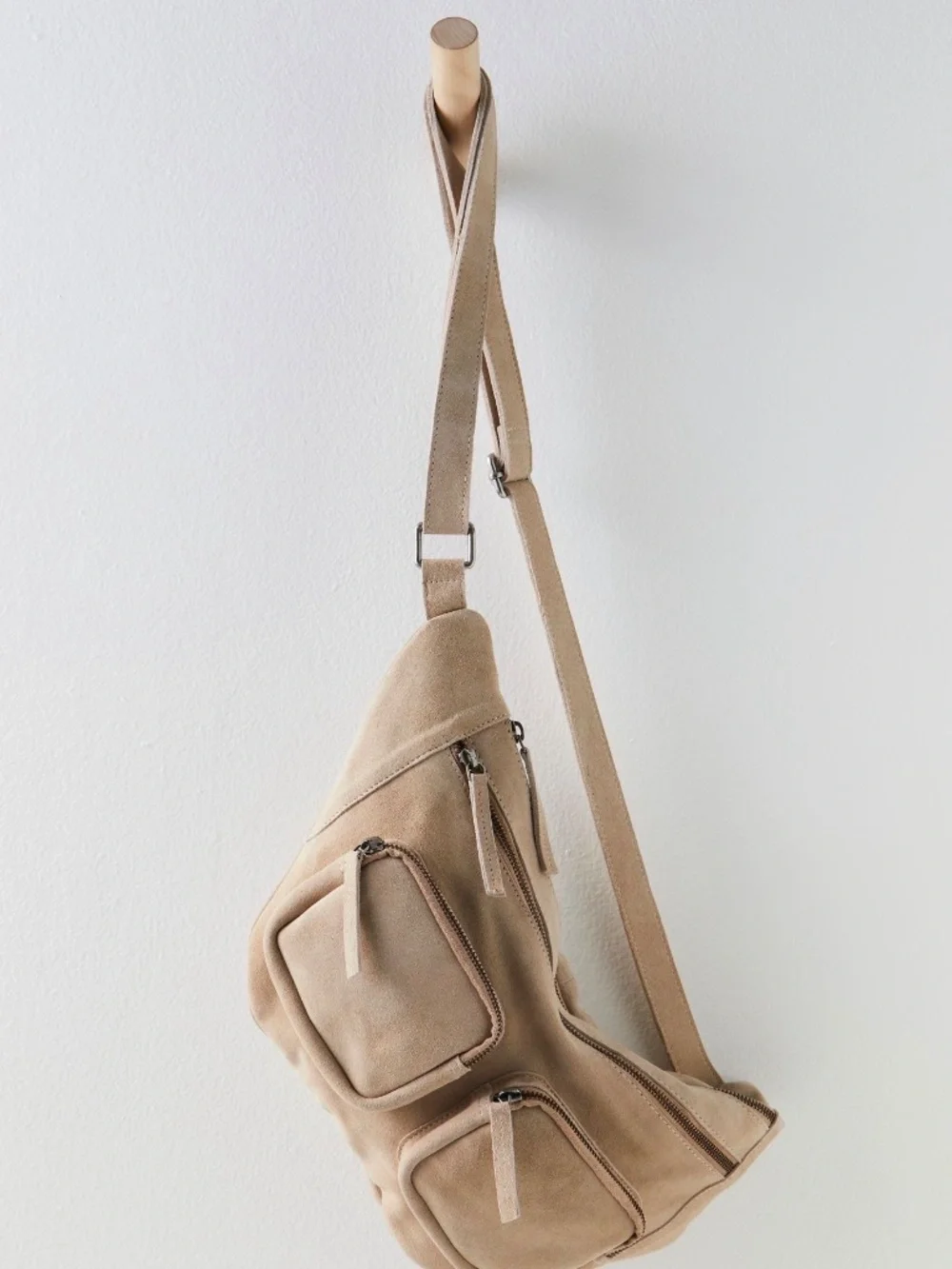 Free People Samara Suede Sling Bag Rock Salt Neutral Crossbody Belt Bag - Picture 3 of 10